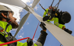Wind turbine technicians at work