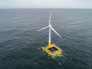 A floating offshore wind turbine from Ideol's Floatgen project.