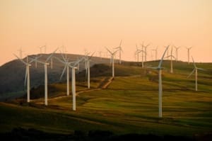 Skyline view of onshore wind farm