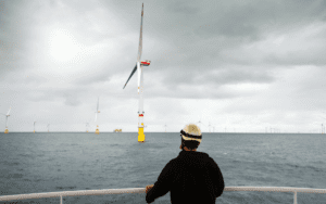 A Taylor Hopkinson offshore wind contract specialist on a vessel at an offshore wind farm.