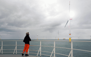 A Taylor Hopkinson offshore wind contract specialist on a vessel at an offshore wind farm.