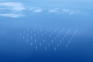 Aerial view of offshore wind farm