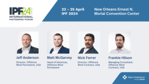 A graphic promoting Taylor Hopkinson's attendance at the IPF 2024 Conference. It features Consultants Jeff Anderson, Matt McGarvey, Nick Ferrer and Frankie Hilson, and the Taylor Hopkinson logo.