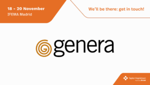 A graphic promoting Taylor Hopkinson's attendance at the Genera 2025 Conference in Madrid, featuring the Taylor Hopkinson logo